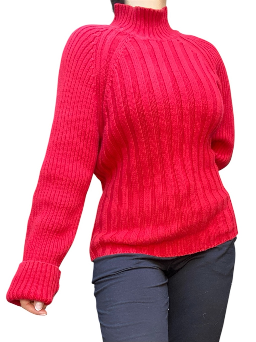 Vintage Tommy Hilfiger Red Ribbed knit oversized Mock Turtleneck Sweater
